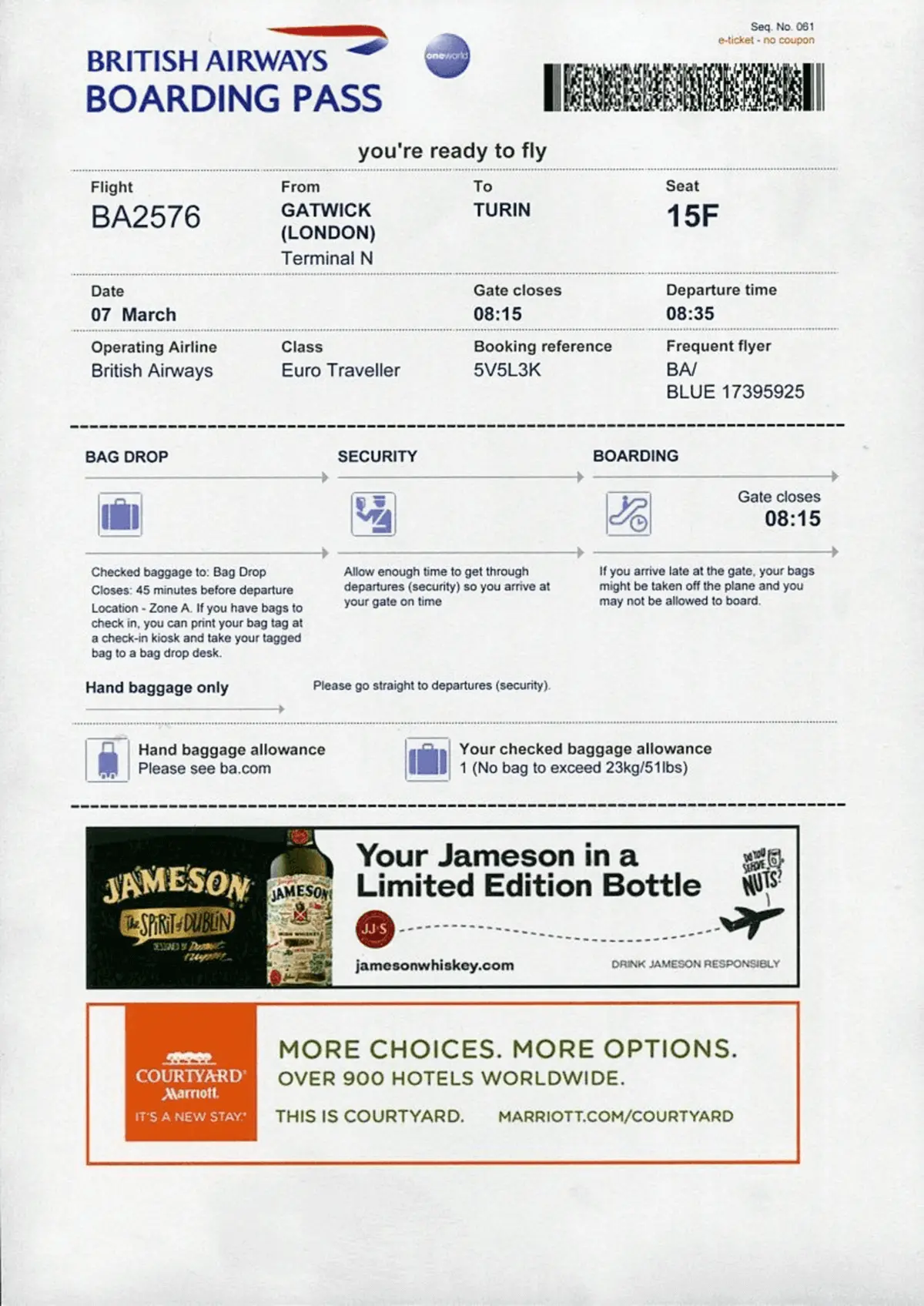 Pittsburgh Airport Pit Advertising Boarding Passes A1