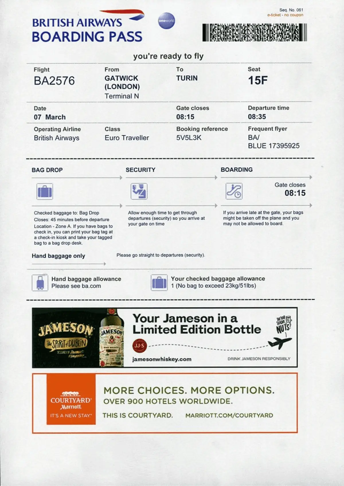 Singapore Airport Sin Advertising Boarding Passes A1