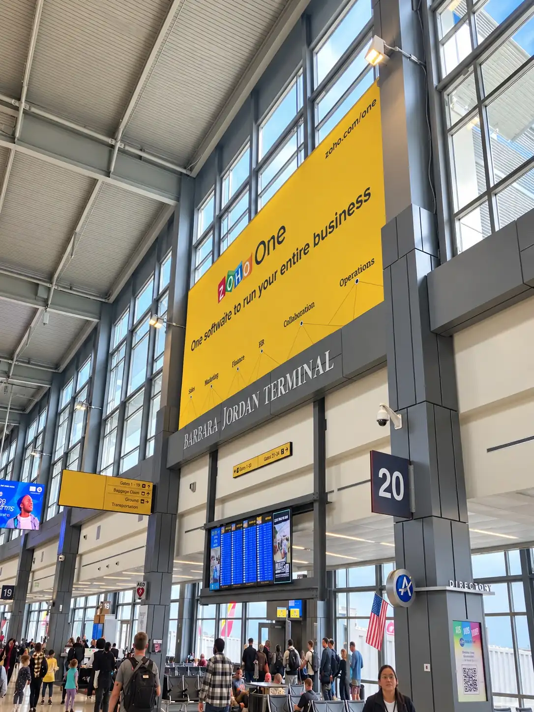 Zoho large-format banner, Barbara Jordan Terminal (AUS)