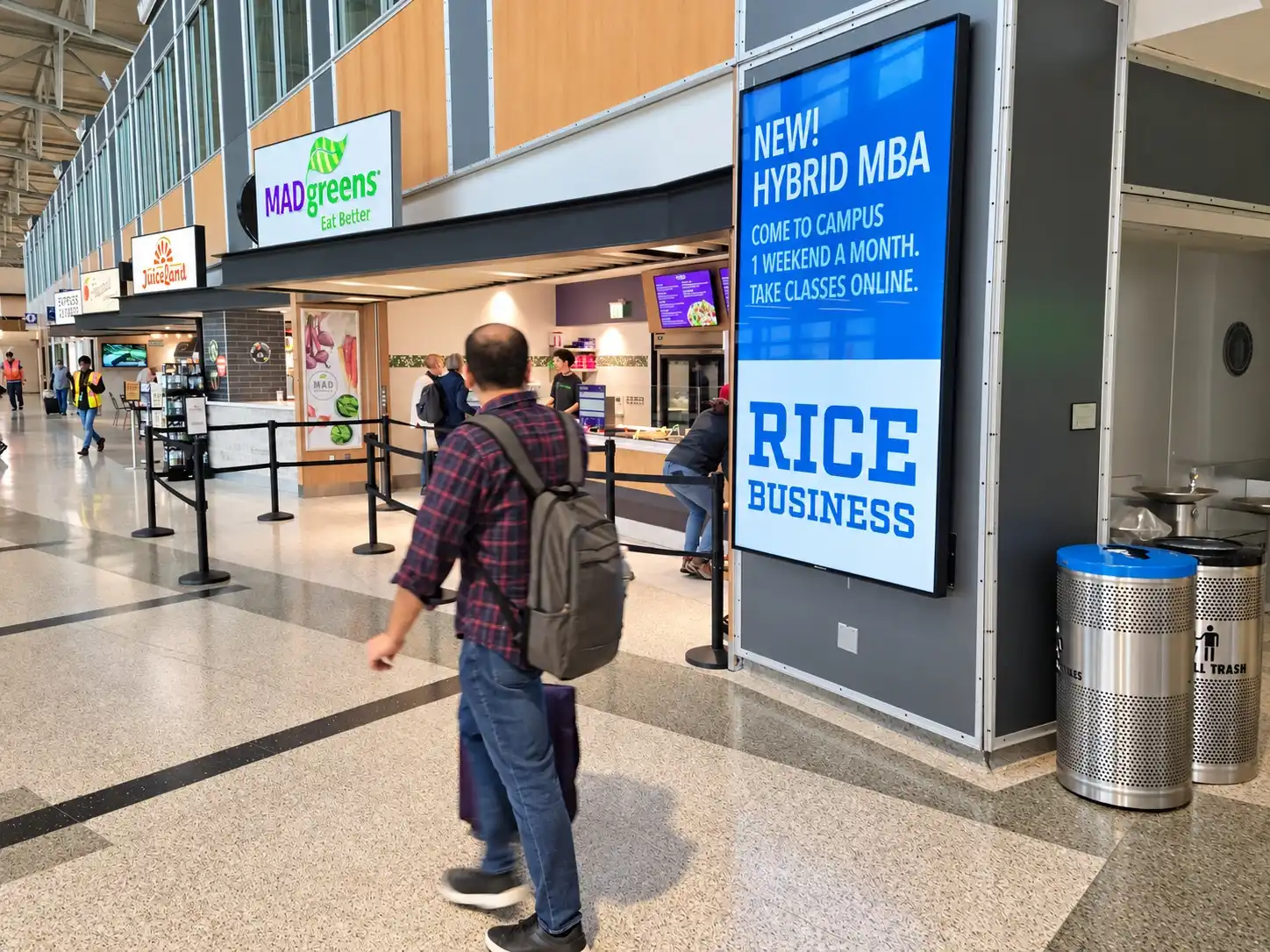Rice University advertising in Austin-Bergstrom International Airport (AUS).